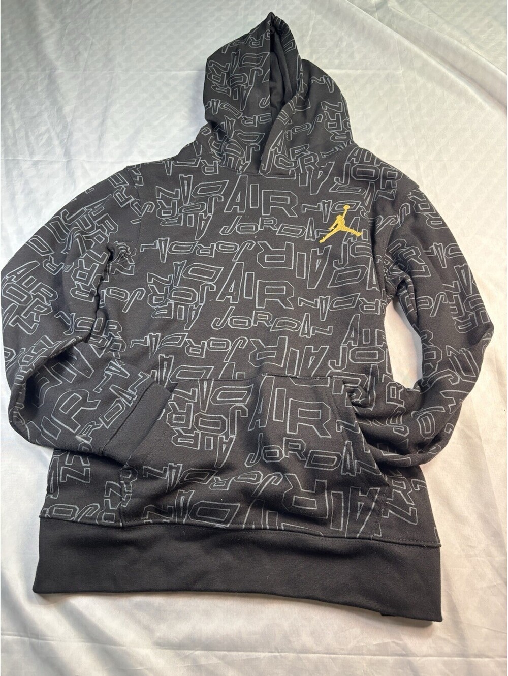 Jordan Black Allover Print Hoodie with Yellow Jumpman Logo